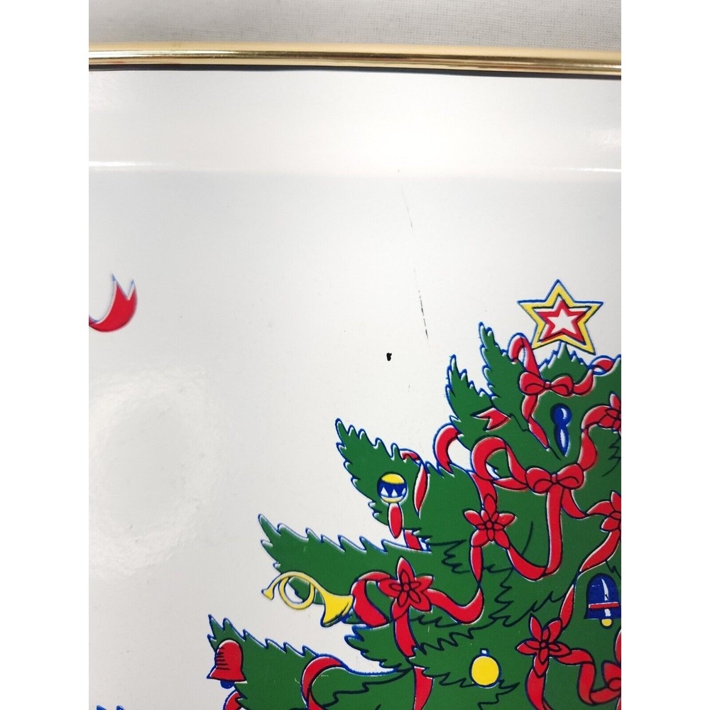 Vintage LACQUER WARE Christmas Holiday Serving Tray 18" x 11" Gold Trim Tea Tray - Picture 6 of 10